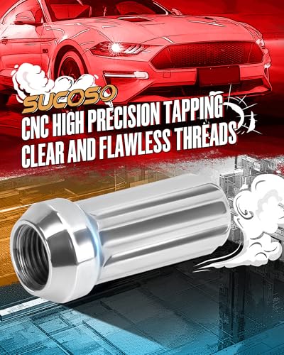 SUCOSO M14x1.5 Lug Nuts,32pcs 14x1.5 Chrome Wheel Nuts with Socket Key - color: Silver