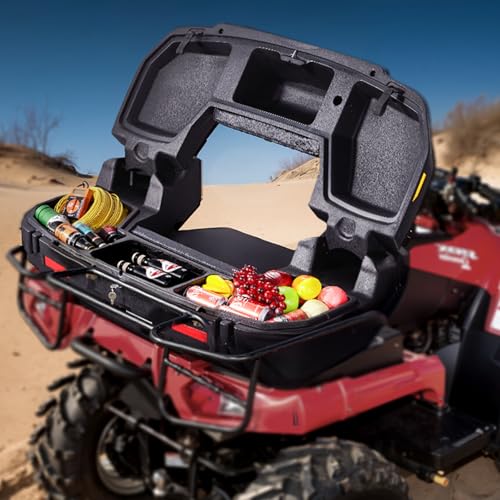 VEVOR ATV Rear Storage Box and Lounger, 95L ATV Cargo Box with Seat & Backrest, Waterproof LLDPE & Lockable Lounger Storage Box Fit Most ATVs with Rear Rack, Compatible with ATV, UTV, Can-Am Vehicles
