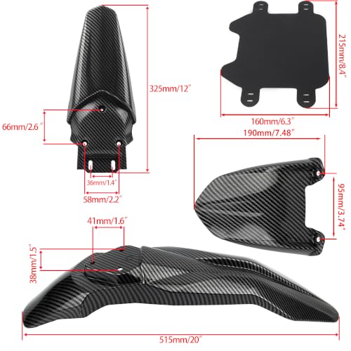 Front Rear Fender Kit Mudguard Number Plate Compatible with Talaria Sting MX3 MX4 MX5 Electric Dirt Pit Bike Motorcycle-Carbon Fiber - color: Fender Set, size: Carbon Fiber