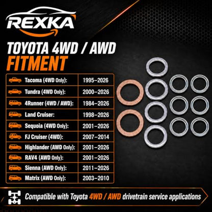 Rexka 12pcs Transfer & Differential Service Gasket Kit Compatible with Toyota Lexus 4Runner Land Cruiser Tundra Tacoma FJ Cruiser Highlander RAV4 Sequoia Sienna 1215710010 9043024003 90430A0003 - color: 12pcs