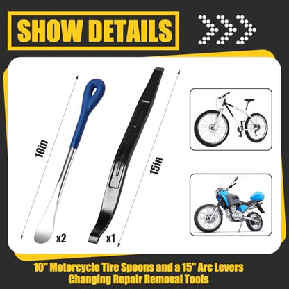 3 Pcs Tire Iron Kit Include 2 Pcs 10" Motorcycle Tire Spoons and a 15" Arc Levers Changing Repair Removal Tools for Dirt Bike Motorcycle ATV