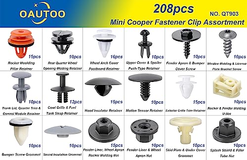 208pcs for Mini Cooper Auto Body Interior and Exterior Retainer Fastener Clip Assortment