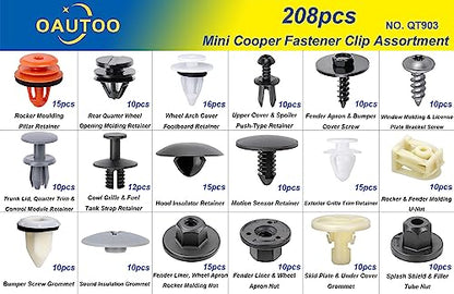 208pcs for Mini Cooper Auto Body Interior and Exterior Retainer Fastener Clip Assortment