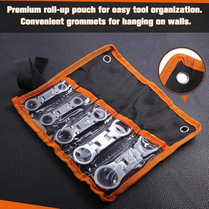 SPEEDWOX 5-Piece Stubby Wrench Set SAE 1/4"-13/16" Flex Head Ratcheting Double Box End Wrench with 72-Tooth Ratchet CR-V Steel Construction for Tight Spaces & Automotive Repair Mini Spanner Set - style: SAE