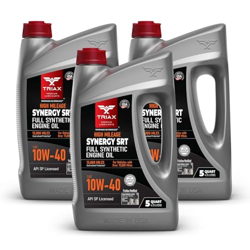 TRIAX Synergy SRT 10W-40 - Full Synthetic, Friction Modified Engine Oil - 20K Miles, API SP Licensed, 3x Wear Protection - Nano Boron and Moly Friction Modified (5 Quart - 3 Pack) - size: 5 Quart - 3 Pack
