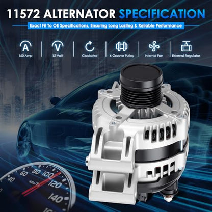 Car Alternator 11572 160A Fit for Jeep-Grand Cherokee 3.6L V6 - size: #11572N, 11572 Alternator