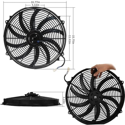 Mupera 16 Inch Electric Radiator Cooling Fan 12V 120W Slim Fan w/Mount Kit - size: Curved-16 inch