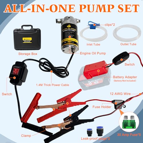 12V/24V 100W Portable Oil Extractor Pump Set, All-in-One Oil Transfer Pump with Red Battery Adapter Compatible with Milwaukee M18 18V Battery, Fluid Transfer for Home Business Farm Boat - color: SET 01+Red battery adapter