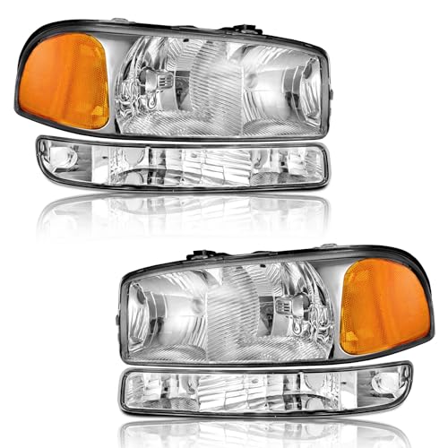 WEELMOTO Headlights Assembly for 1999-2006 GMC Sierra 1500 2500 3500 - color: 1-Clear Lens | Chrome Housing | Amber Reflector, size: OE Replacement