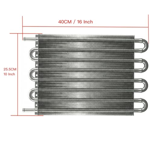 Universal 8 Row 8 Pass Aluminum Transmission Oil Cooler Kit 16"(40cm) x 10"(25.5cm) Tube & Fin Engine Cooler with 5/16" Hose Black/Silver For Racing Cars (Silver) - color: Silver