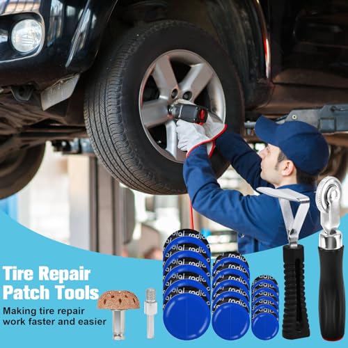 Wayona 35Pcs Tire Repair Patch Kit Heavy Duty, Tire Patches 32/45/58mm Tire Repair Tools with 40mm Tire Buffing Wheel Tire Patch Roller Inner Liner Scraper for Car Tire Grinding Bike Motorcycle Wheel