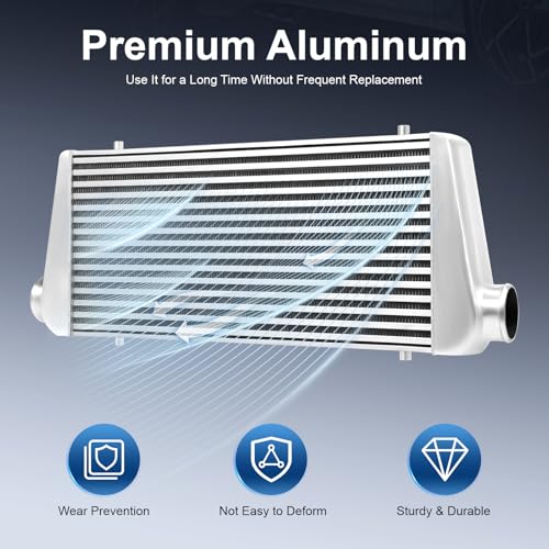 Universal Front Mount Intercooler, 3" Inlet/Outlet Aluminum Turbo Intercooler, Overall size 31"x12"x4", Coresize 24"x12"x3.5" (3" Inlet/Outlet, 31"x12"x4")