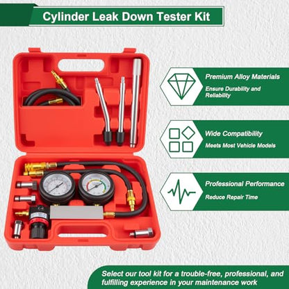 Marvelity Cylinder Leak Down Tester Kit, Dual Gauge for Gasoline Engines