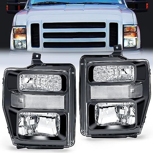 Nilight Headlight Assembly Compatible with 2008 2009 2010 Ford F250 F350 F450 Super Duty Headlamps Replacement Black Housing Clear Reflector Lens Driver and Passenger Side - color: Black Housing + Clear Reflector, size: 2008-2010 F250-F450