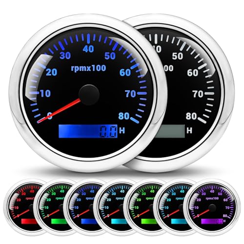 RPM Tachometer Gauge for Car 0-8000 RPM 3-3/8" 85mm Waterproof RPM Gauge 12V/24V Pulse Tach Meter for Gasoline, Diesel & Outboard Engine 1-10 Cylinder - color: BL & WH, size: 8K RPM