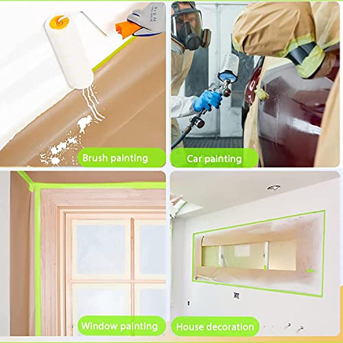 9 Rolls Pre-Taped Masking Paper for Painting and 4 Rolls Masking Tape Set -18 inch x 50 feet Tape and Drape for Painting, Painters Paper for Automotive Paint Masking, Floor Protection,Wall Covering