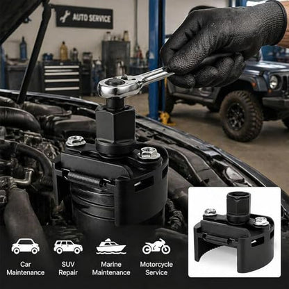Universal Adjustable Oil Filter Wrench– 2-3/8 to 3-1/8 Inch (60-80mm) - 1/2'' Drive Cap Style Oil Filter Removal Tool, Fits Small to Medium Spin-on Filters, UTVs, Jet