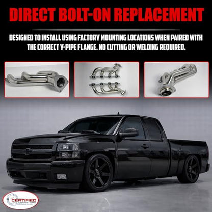 Exhaust Headers 2002–2013 Silverado Sierra Suburban Tahoe Yukon Escalade 4.8L 5.3L 6.0L 6.2L V8 LS Style Engines 304 Stainless Steel Right Side Beveled Flange - size: Bolt On Headers 02-13 Silverado Sierra Tahoe