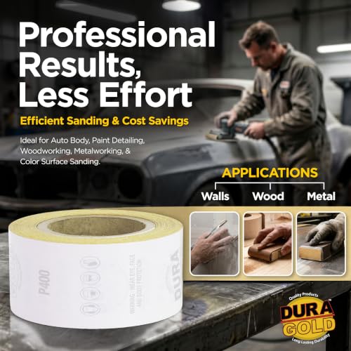 Dura-Gold Gold PSA Longboard Sandpaper, 400 Grit, 20 Yard Roll, 2-3/4" Wide - size: 400-Grit