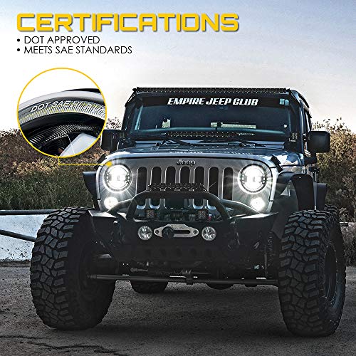 Xprite 7" LED Halo Headlights Compatible with 97-18 Jeep Wrangler JK, Black - color: Black