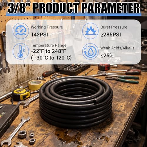 Outus 3/8" 25ft Heater Hose EPDM Coolant Radiator 85 PSI 2-Ply Black - size: 3/8" 25ft