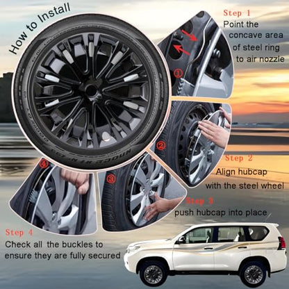 16 inch Hubcaps ABS Replacement for Steel Wheel（Non-Alloy） Snap-on Set of 4 - color: BK-Black, size: 16-inch