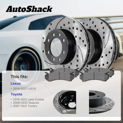 AutoShack Front & Rear E-Coated Rotors & Ceramic Pads for Lexus LX570 2021