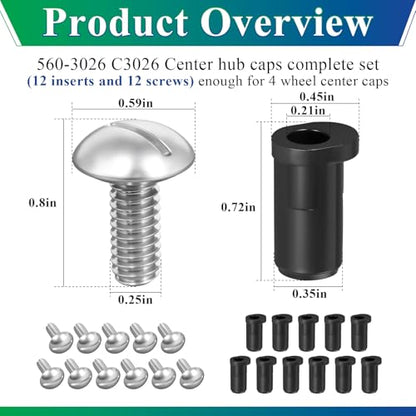 Center Caps Screws&Insert for 1980-1996 Ford F-150 & Bronco,1992-1996 Van - style: 12 Sets