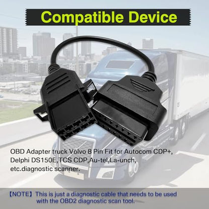 Truck OBD1 to OBD2 Adapter for Volvo 8 Pin Diagnostic Cable Connector - style: Fit for Volvo 8pin