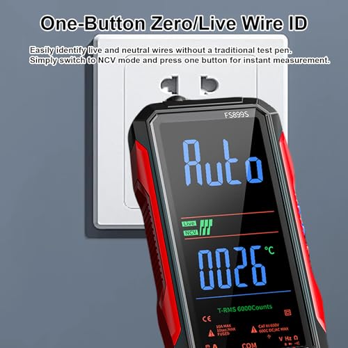 2026 Upgraded FS899L Digital Multimeter, 6000 Counts True RMS Auto-Ranging AC/DC Voltage Tester, NCV Capacitance Meter, USB-C Rechargeable Color Screen with 2 Alligator Clips