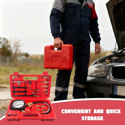 0-140PS1 Car Fuel Injector Pump Pressure Gauge Tester Kit, Vehicle Gasoline Fuel Oil Injection Test Tool Set, Automotive Pump Pressure Testing Accessories, Universal Fit