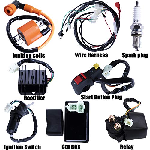 Full Electrics Wiring Harness Coil Ignition Switch CDI Solenoid Relay Spark Plug for 4 Wheelers Stroke ATV 150cc 200cc 250cc Quad Bike Buggy Go Kart by OTOHANS AUTOMOTIVE