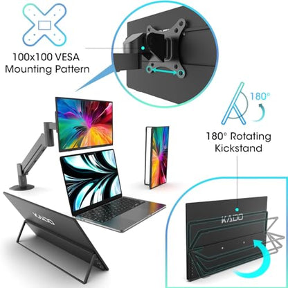 Kado 15.6-Inch 75Hz Portable Monitor, FHD 1080p USB-C mini-HDMI IPS Display - size: Kickstand