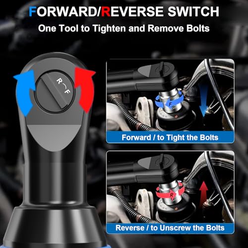 AZZUNO 3/8" Electric Ratchet Wrench Set 30 Ft-lbs Cordless Ratchet Wrench 300 RPM Power Ratchet Tool Kit with 2 x 2000mAh Lithium-Ion Battery, Fast Charger, 7 Sockets and 3" Extension Bar - color: Blue