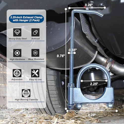 2.25" Universal Exhaust Clamp With Hanger, Muffler Hanger, 2 Pack - size: 2.25 Inch-2 PACK