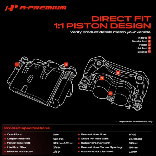 A-Premium Front Left and Right Side Disc Brake Caliper with Bracket - style: Front Driver and Passenger Side