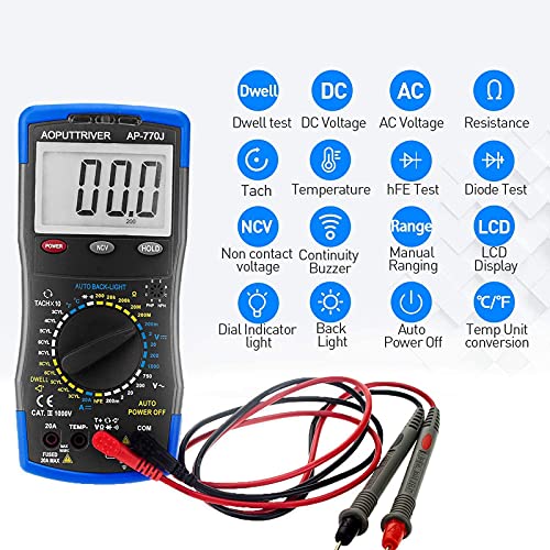 Digital Multimeter Automotive Engine Analyzer 3-1/2 Manual Ranging 20A DMM