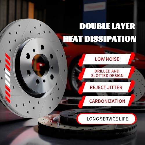 Front Rear Brake Disc Rotors & Ceramic Brake Pads Kit Fit for Chevy Traverse 2009-2017, GMC Acadia 2007-2017, Buick Enclave 2008-2017, Saturn Outlook 2007 2008 2009 2010