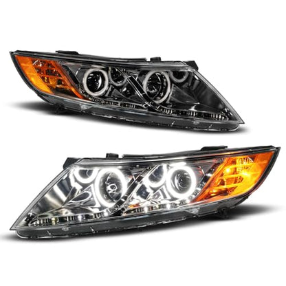 AmeriLite for 2011-2015 Kia Optima Halogen Model Xtreme LED Halos Gun-Metal Replacement Projector Headlights Set - Driver and Passenger Side - color: Gun Metal