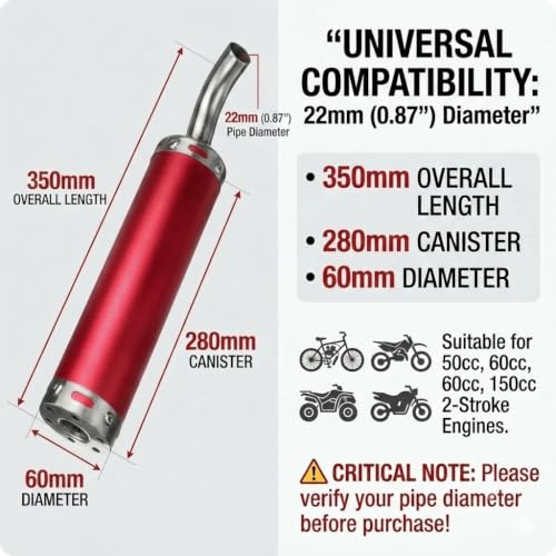 BADASS SHARKS Motorcycle Exhaust Muffler Red 22mm 2-Stroke - color: Red