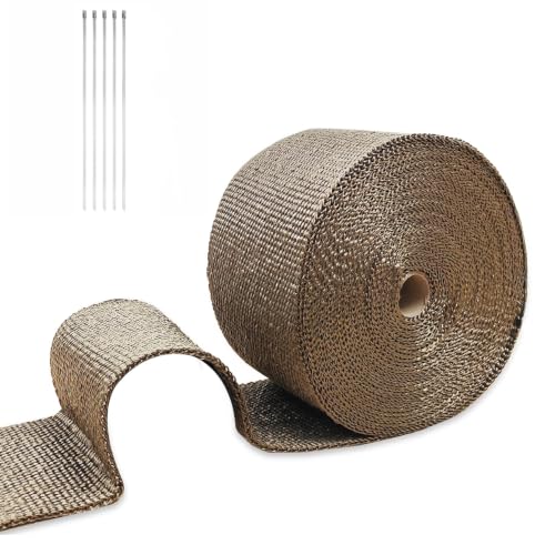 2" x 16.5' Titanium Exhaust Wrap Basalt Fiber with 5 Metal Ties - color: Titanium, size: 2" x 16.5'