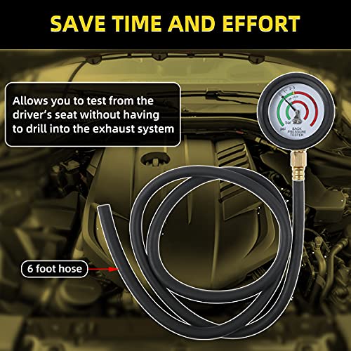 CMTOOL Exhaust Back Pressure Tester Kit with Carton Packaging, Professional Car Exhaust Back Pressure Gauge with 6-Foot Hose, with Adapter & Hose Clamp