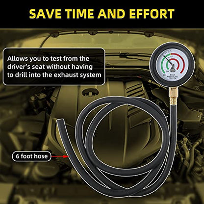 CMTOOL Exhaust Back Pressure Tester Kit with Carton Packaging, Professional Car Exhaust Back Pressure Gauge with 6-Foot Hose, with Adapter & Hose Clamp