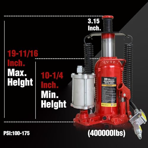 Big RED TQ20006-1 Torin Welded Pneumatic Air Hydraulic Car Bottle Jack: Aluminum Alloy Pump and Special Slow Release Equipment for Auto Repair and House Lift, 20 Ton (40,000 LBs) Capacity, Red - color: Red, style: 20 Ton(40,000 LBs)-New