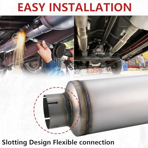 LCGP 4" Inlet Diesel Exhaust Muffler with Clamp, 4'' Inlet & Outlet Universal Resonator, 30'' Overall Length Stainless Steel Mufflers, Straight Through Design, welded On Muffler Resonator - size: 4" Inlet 30" Overall Length(7" wide)