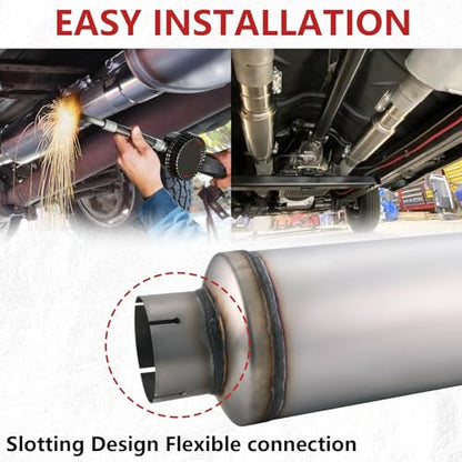 LCGP 4" Inlet Diesel Exhaust Muffler with Clamp, 4'' Inlet & Outlet Universal Resonator, 30'' Overall Length Stainless Steel Mufflers, Straight Through Design, welded On Muffler Resonator - size: 4" Inlet 30" Overall Length(7" wide)