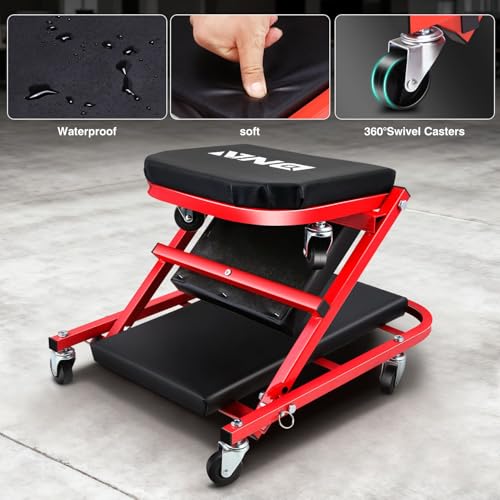 ‎DNA MOTORING TOOLS-00186 40 Inches 2 IN 1 Rolling Folding Car Creeper/Seat, 6 Pcs 2" Casters, 150kg Weight Capacity, Red - color: Red, size: 40 Inches