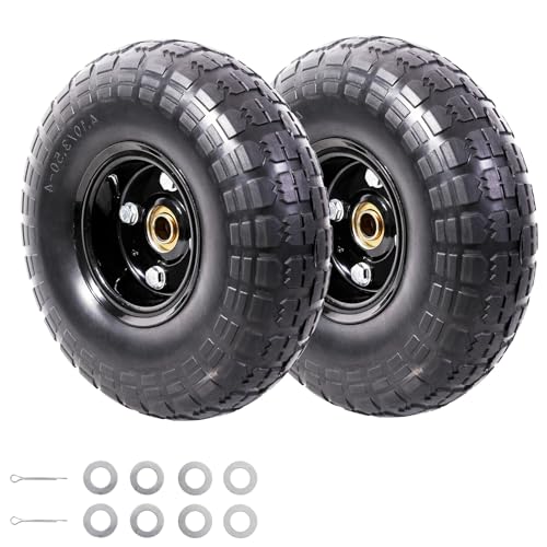 MZREXN 2-Pack 10" Flat Free Solid Tires 4.10/3.50-4 Tire and Wheel - color: Black