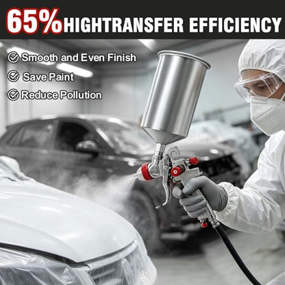 HVLP Spray Paint Gun Kits, Gravity Feed Automotive Paint Gun Kit with 5 Nozzles (1.4, 1.7, 2.0, 2.5, 3.0mm) and 1000cc Aluminum Cup. Suitable for Painting Cars - color: Silver Red