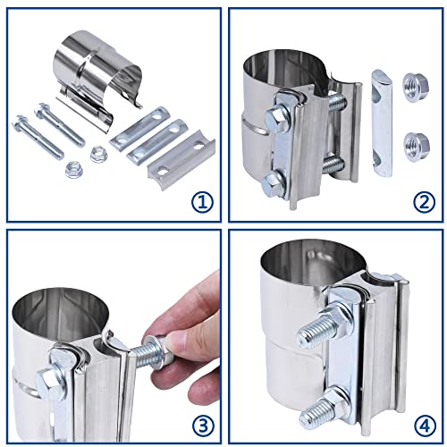 Exhaust Pipe Clamp 3.0 Inch Butt Joint Exhaust Clamp for 3" ID to 3" OD Pipe with Seal Band Clamp Sleeve 3 Inch Width 304 Stainless Steel (2PCS) - color: 3.0 in - 2 Pcs